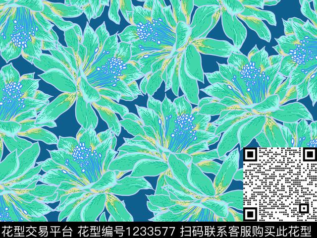 抽象花卉复古大朵花卉数码印花华亿平台下载（图片编号: 1233577） - 瓦栏（Walan）