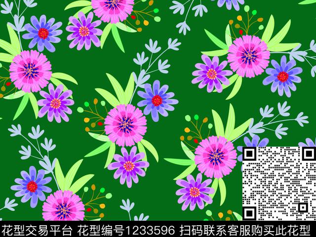 抽象花卉可爱简笔花卉数码印花华亿平台下载（图片编号: 1233596） - 瓦栏（Walan）