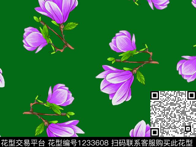 玉兰花清爽底花卉雅致数码印花华亿平台下载（图片编号: 1233608） - 瓦栏（Walan）