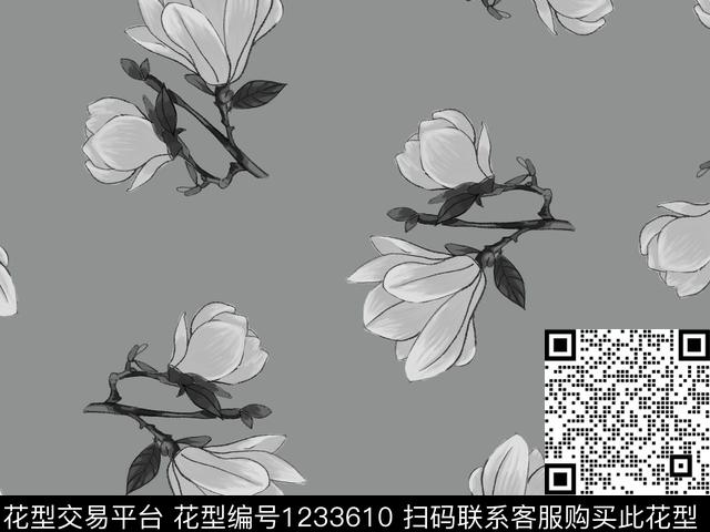 玉兰花清爽底花卉雅致数码印花华亿平台下载（图片编号: 1233610） - 瓦栏（Walan）