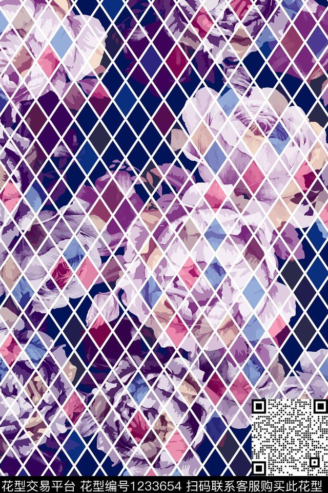 大花男装格子数码印花华亿平台下载（图片编号: 1233654） - 瓦栏（Walan）