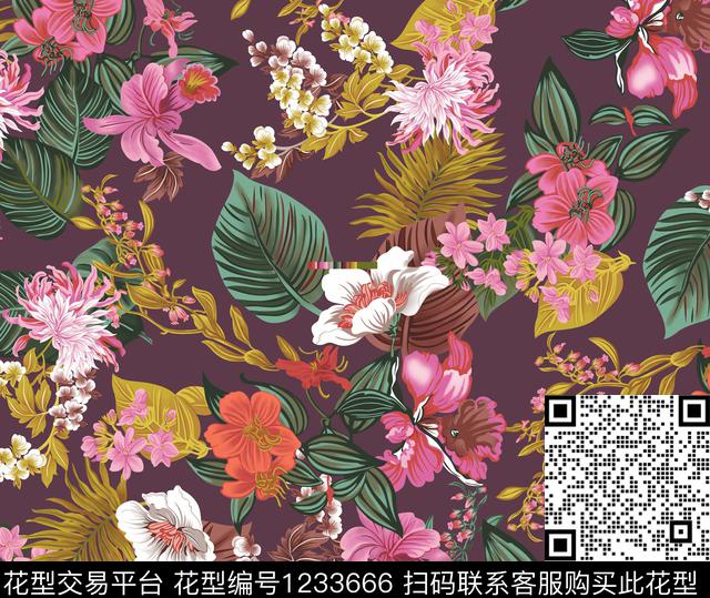 大牌风花卉小碎花数码印花华亿平台下载（图片编号: 1233666） - 瓦栏（Walan）