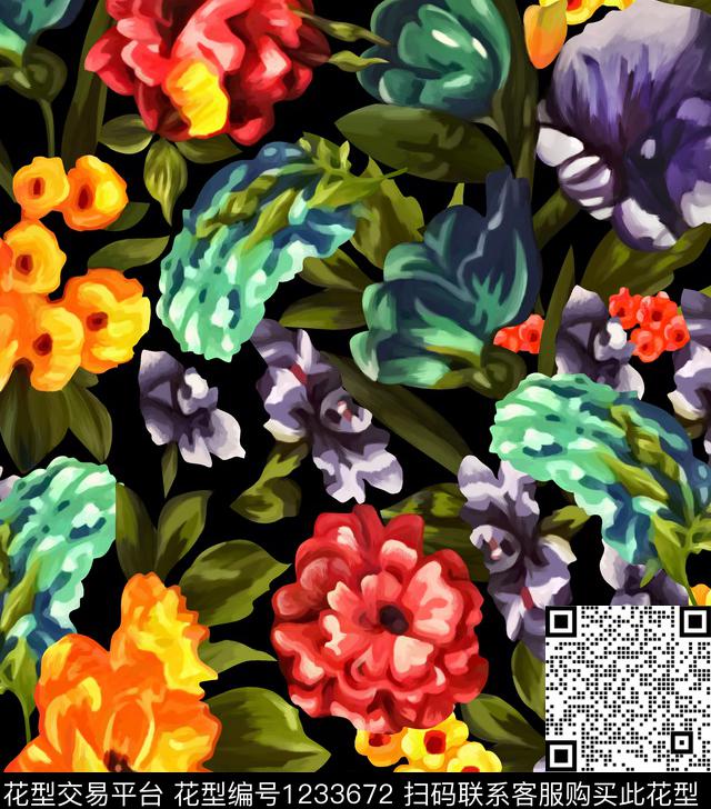 油画华亿平台潮牌小碎花数码印花华亿平台下载（图片编号: 1233672） - 瓦栏（Walan）