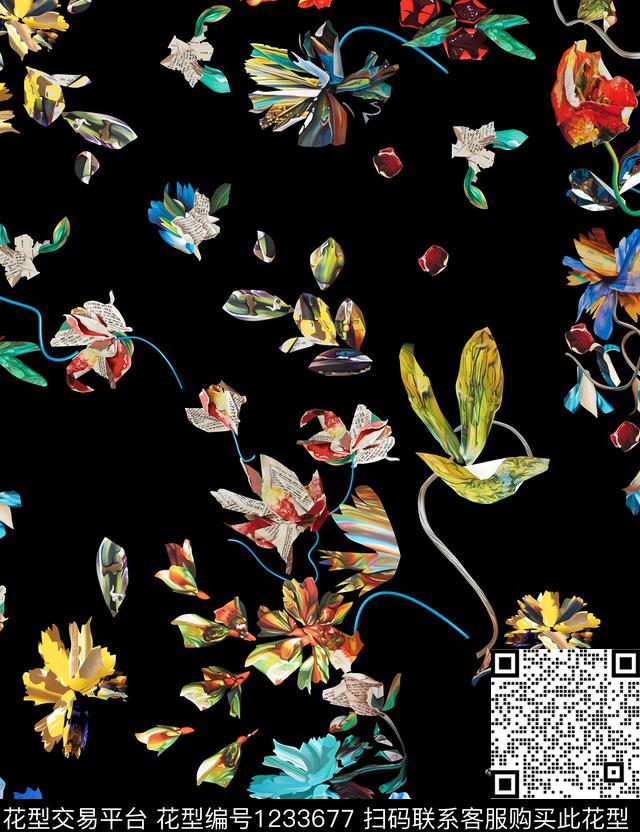 大牌风潮牌花卉数码印花华亿平台下载（图片编号: 1233677） - 瓦栏（Walan）