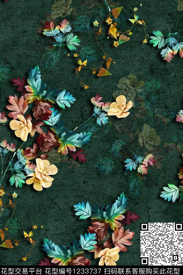 花卉绿植树叶中老年装数码印花华亿平台下载（图片编号: 1233737） - 瓦栏（Walan）
