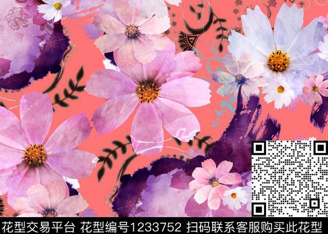油画华亿平台大牌风花卉数码印花华亿平台下载（图片编号: 1233752） - 瓦栏（Walan）
