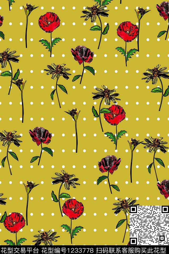 大牌风手绘花卉花卉数码印花华亿平台下载（图片编号: 1233778） - 瓦栏（Walan）