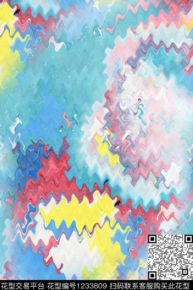 水彩波浪纹晕染肌理数码印花华亿平台下载（图片编号: 1233809） - 瓦栏（Walan）