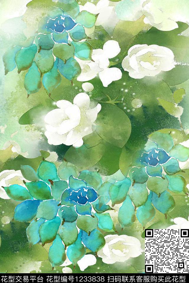 水彩清爽满版散花数码印花华亿平台下载（图片编号: 1233838） - 瓦栏（Walan）