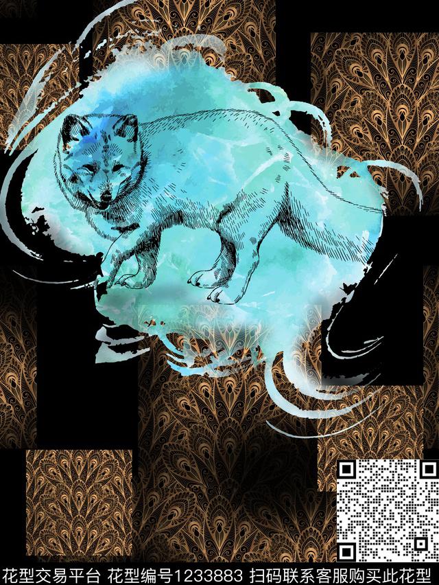 动物头时尚简约数码印花华亿平台下载（图片编号: 1233883） - 瓦栏（Walan）