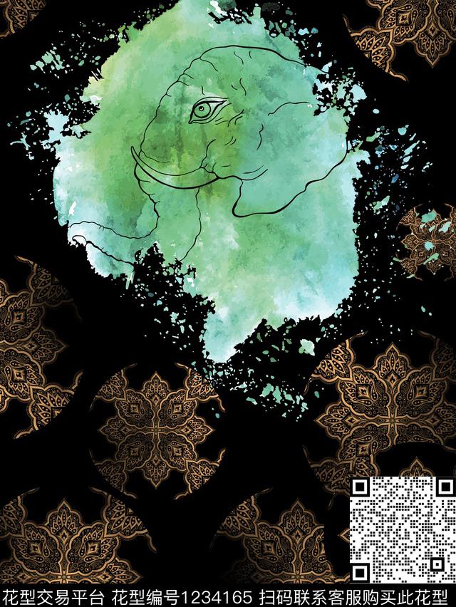 动物头时尚简约数码印花华亿平台下载（图片编号: 1234165） - 瓦栏（Walan）