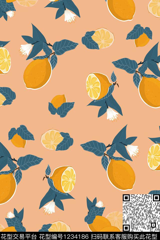 大牌风柠檬植物传统印花华亿平台下载（图片编号: 1234186） - 瓦栏（Walan）