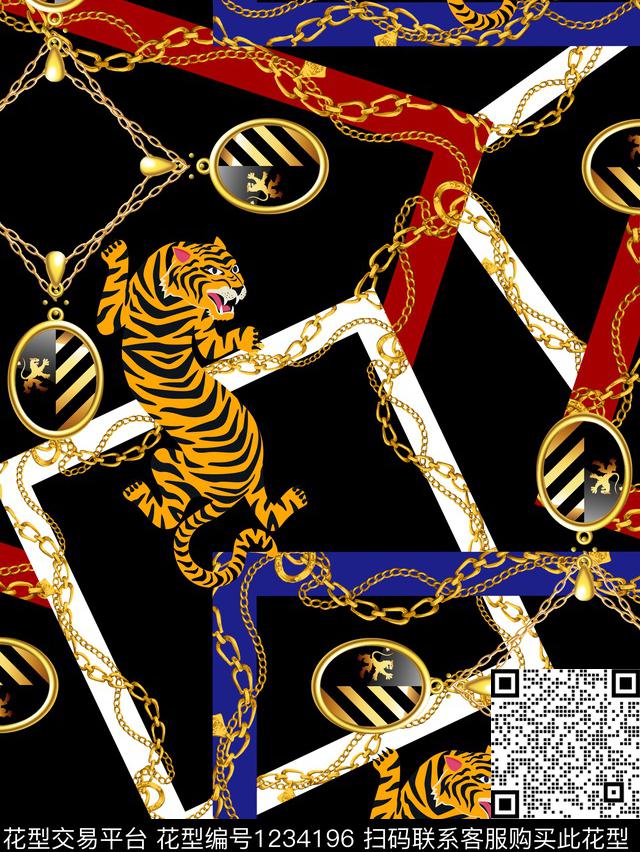 宫廷风老虎复古数码印花华亿平台下载（图片编号: 1234196） - 瓦栏（Walan）