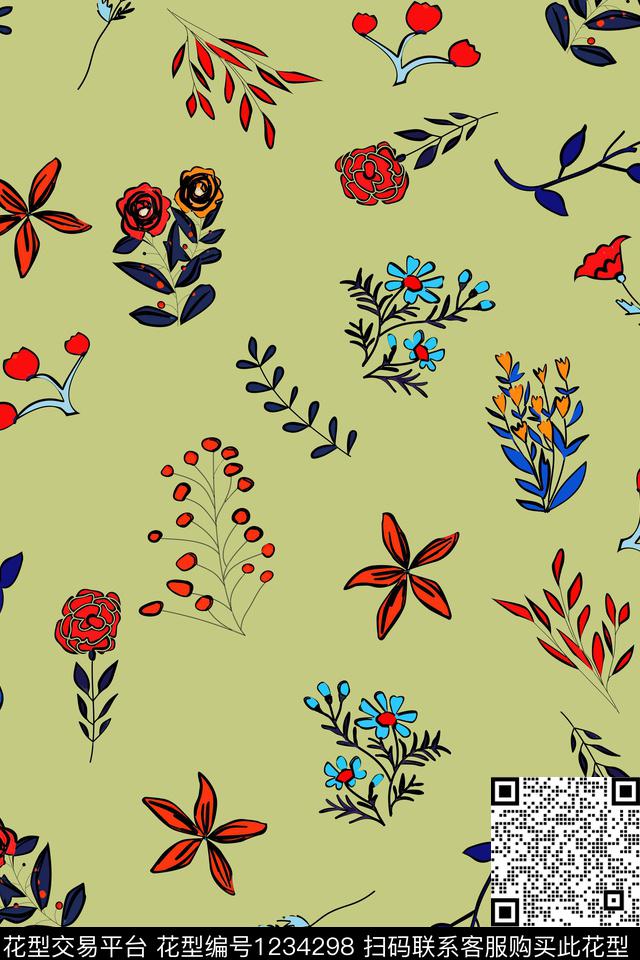 大牌风手绘花卉潮牌数码印花华亿平台下载（图片编号: 1234298） - 瓦栏（Walan）