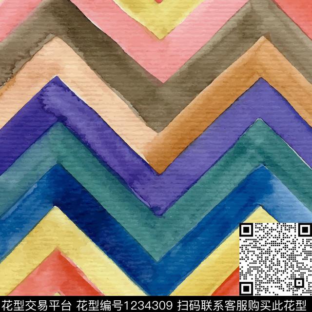 大牌风水彩几何数码印花华亿平台下载（图片编号: 1234309） - 瓦栏（Walan）