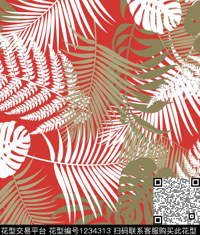 泳装棕榈树龟背竹传统印花华亿平台下载（图片编号: 1234313） - 瓦栏（Walan）