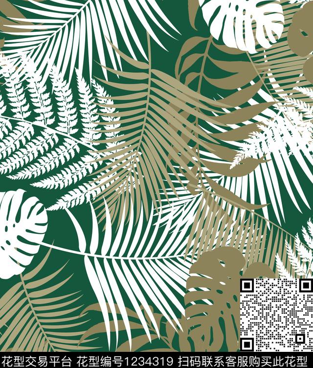 泳装棕榈树龟背竹传统印花华亿平台下载（图片编号: 1234319） - 瓦栏（Walan）