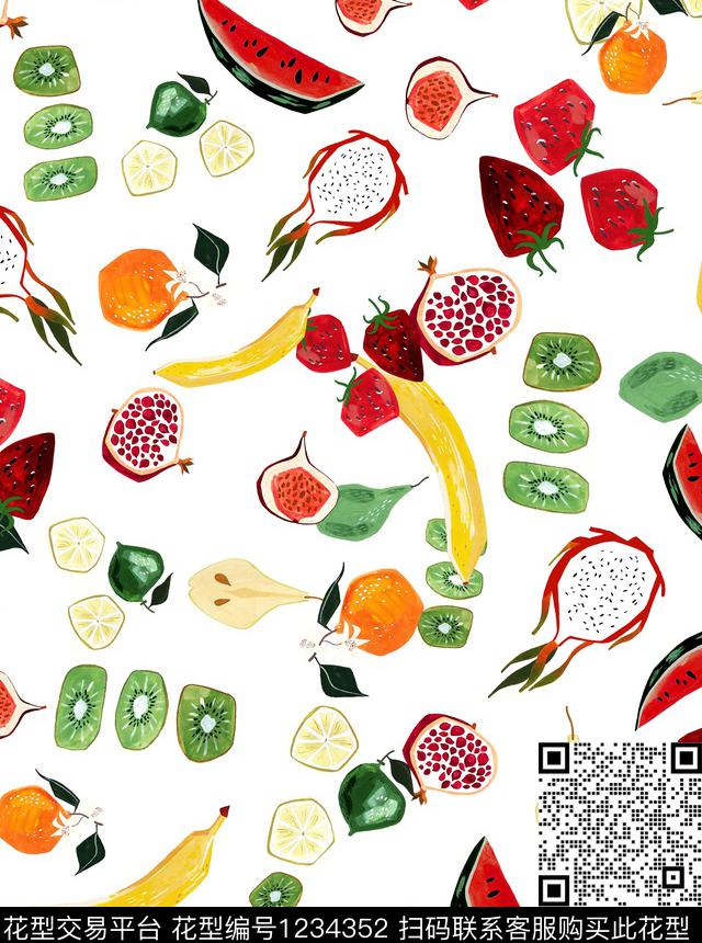水果热带鱼小碎花数码印花华亿平台下载（图片编号: 1234352） - 瓦栏（Walan）