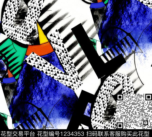 大牌风字母几何数码印花华亿平台下载（图片编号: 1234353） - 瓦栏（Walan）