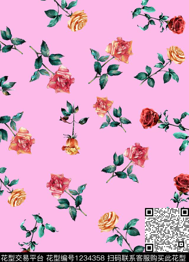 小碎花清爽底花卉数码印花华亿平台下载（图片编号: 1234358） - 瓦栏（Walan）