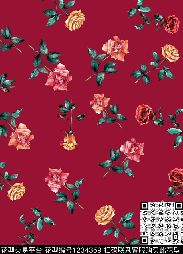 水果热带鱼小碎花数码印花华亿平台下载（图片编号: 1234359） - 瓦栏（Walan）