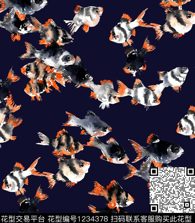 水果热带鱼小碎花数码印花华亿平台下载（图片编号: 1234378） - 瓦栏（Walan）