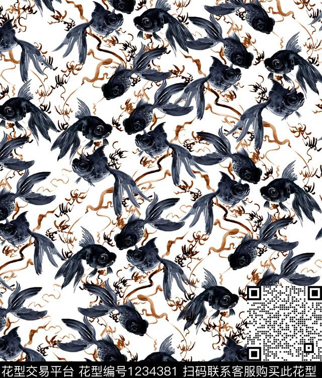 水果热带鱼小碎花数码印花华亿平台下载（图片编号: 1234381） - 瓦栏（Walan）