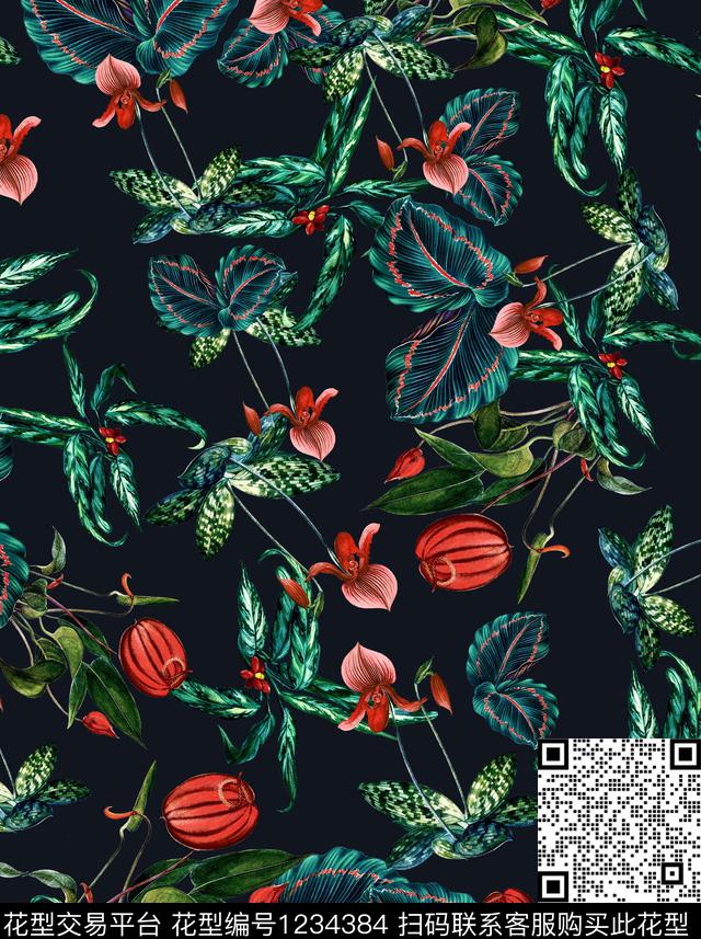 无花果绿植树叶数码印花华亿平台下载（图片编号: 1234384） - 瓦栏（Walan）