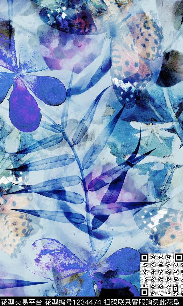 大牌风抽象花卉数码华亿平台数码印花华亿平台下载（图片编号: 1234474） - 瓦栏（Walan）