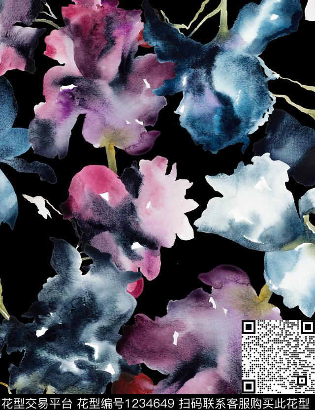 鸢尾花watercolorIris数码印花华亿平台下载（图片编号: 1234649） - 瓦栏（Walan）