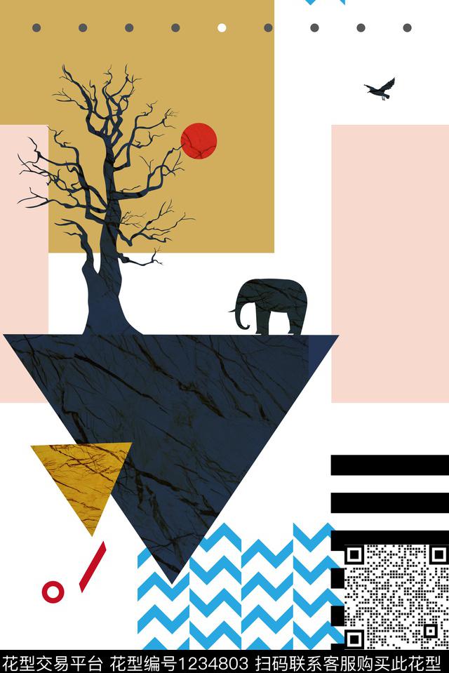 卡通几何大牌风数码印花华亿平台下载（图片编号: 1234803） - 瓦栏（Walan）