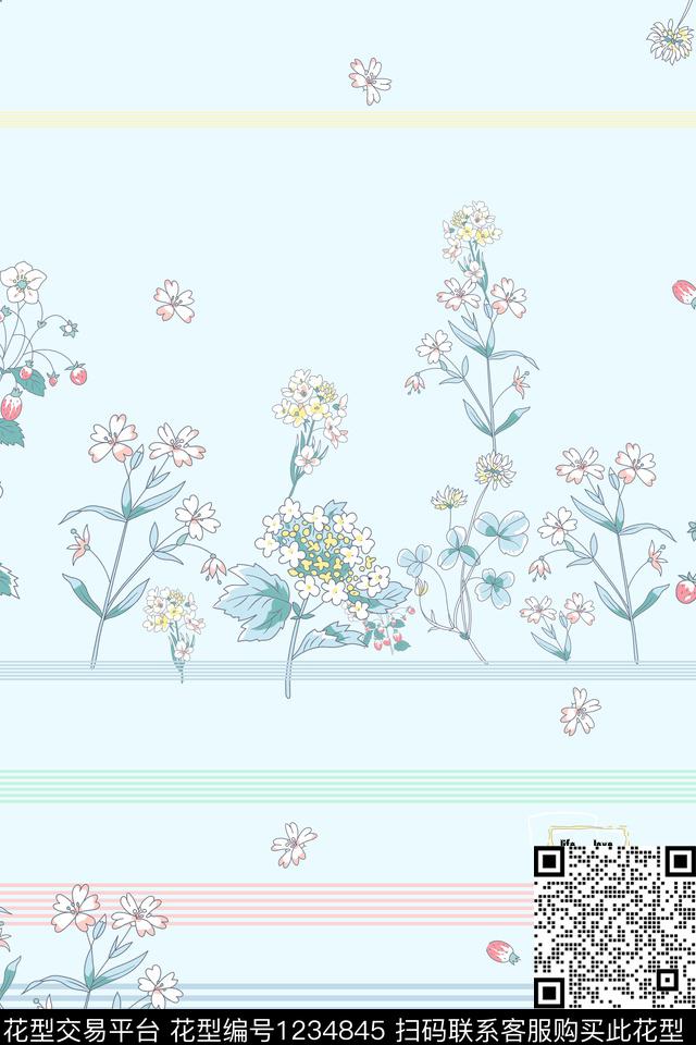 花卉连衣裙条子加花卉传统印花华亿平台下载（图片编号: 1234845） - 瓦栏（Walan）