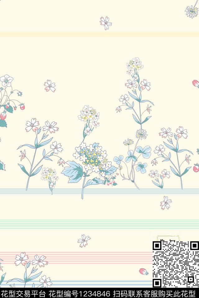 花卉连衣裙条子加花卉传统印花华亿平台下载（图片编号: 1234846） - 瓦栏（Walan）