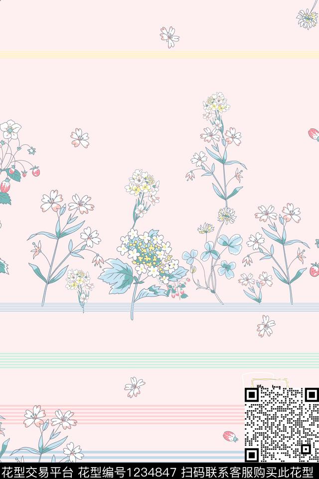 花卉连衣裙条子加花卉传统印花华亿平台下载（图片编号: 1234847） - 瓦栏（Walan）