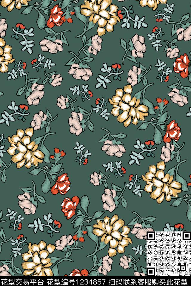 大牌风抽象花卉旗袍传统印花华亿平台下载（图片编号: 1234857） - 瓦栏（Walan）