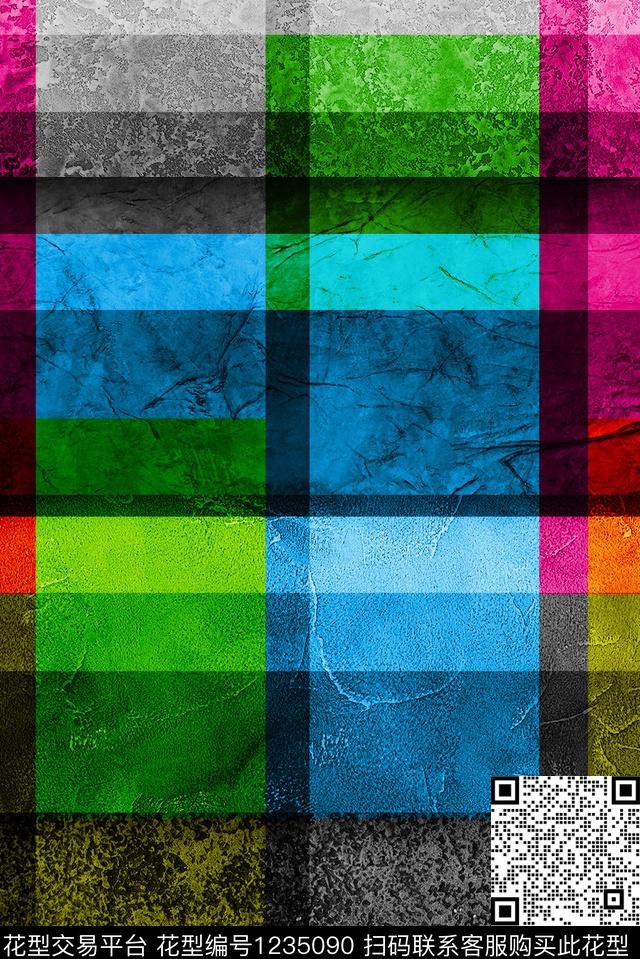 格子几何大牌风数码印花华亿平台下载（图片编号: 1235090） - 瓦栏（Walan）