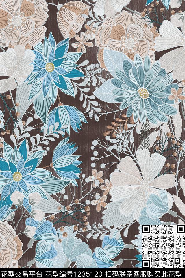 彩底花卉小碎花素雅数码印花华亿平台下载（图片编号: 1235120） - 瓦栏（Walan）