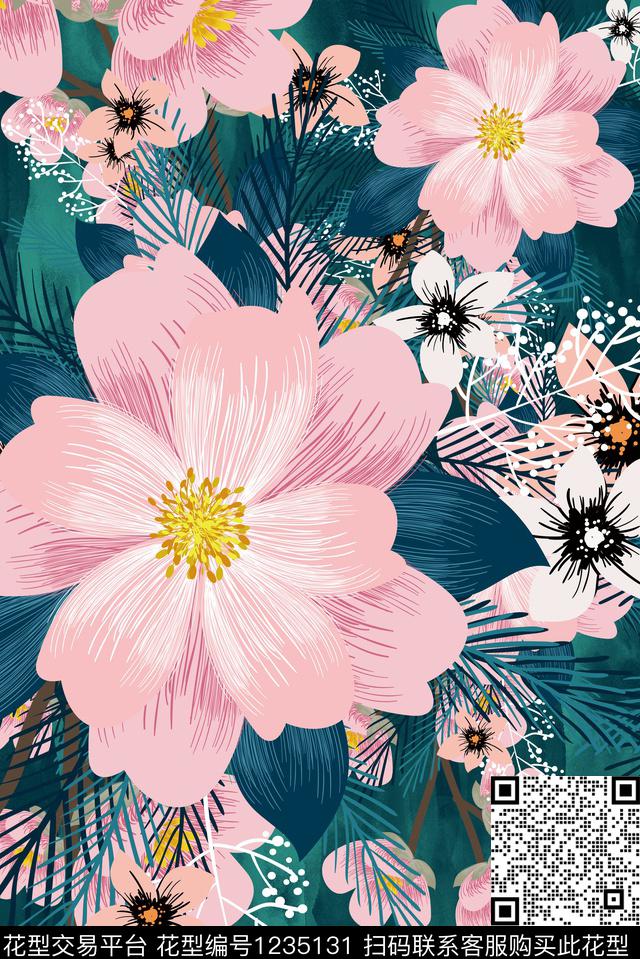 彩底花卉旗袍满版散花数码印花华亿平台下载（图片编号: 1235131） - 瓦栏（Walan）