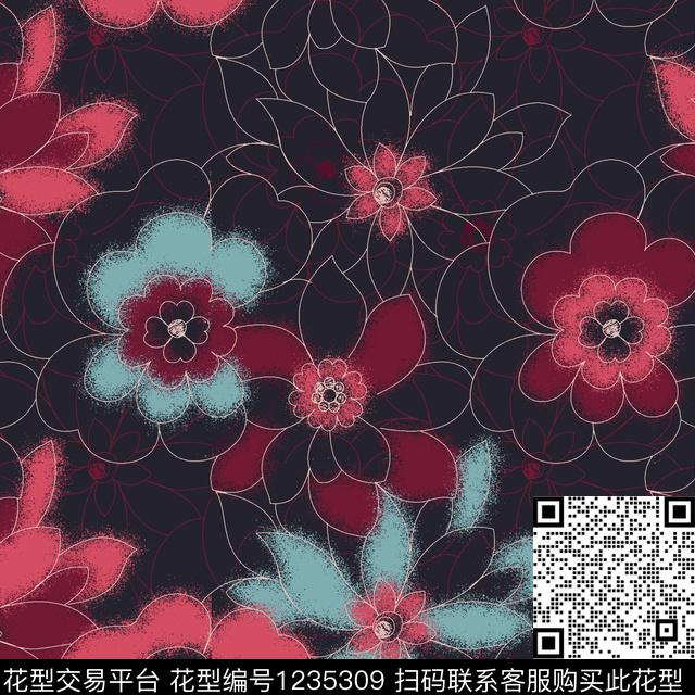 时尚绿植树叶花卉传统印花华亿平台下载（图片编号: 1235309） - 瓦栏（Walan）