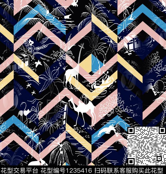 几何抽象插画传统印花华亿平台下载（图片编号: 1235416） - 瓦栏（Walan）