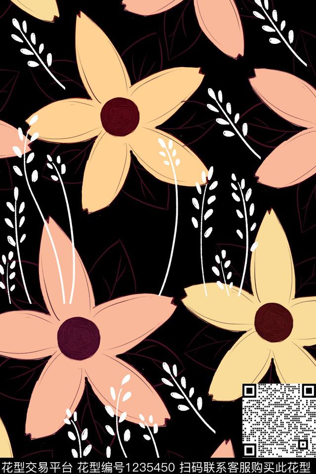 复古卡通花卉数码印花华亿平台下载（图片编号: 1235450） - 瓦栏（Walan）