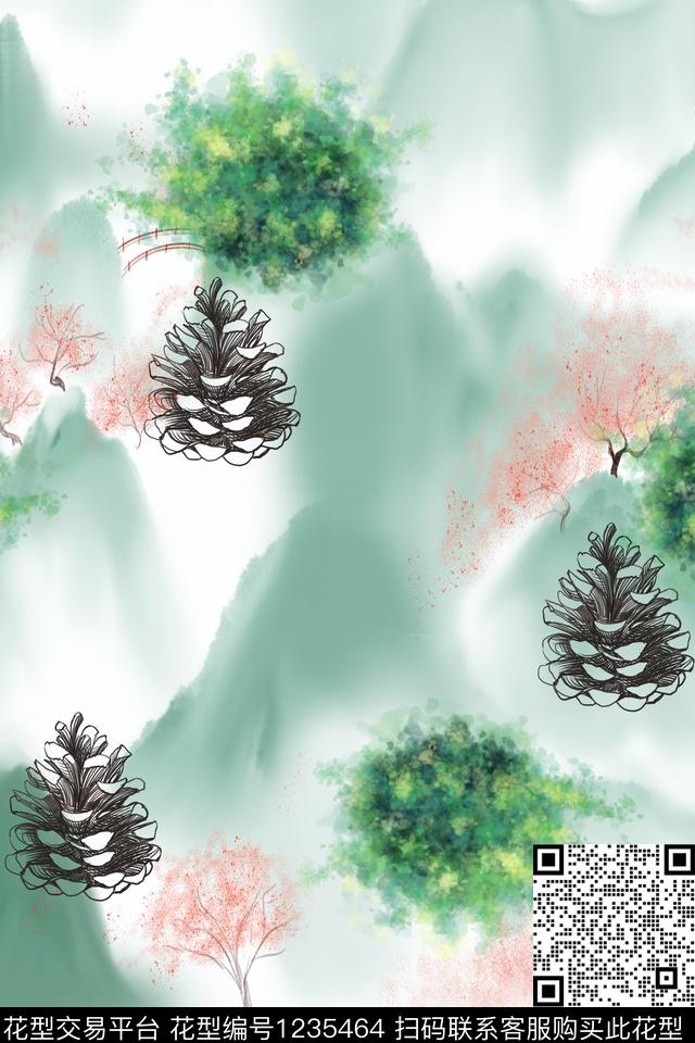 水彩风景景观国画数码印花华亿平台下载（图片编号: 1235464） - 瓦栏（Walan）