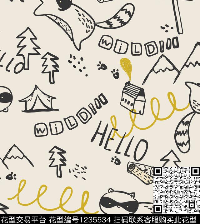 手绘动物童装传统印花华亿平台下载（图片编号: 1235534） - 瓦栏（Walan）