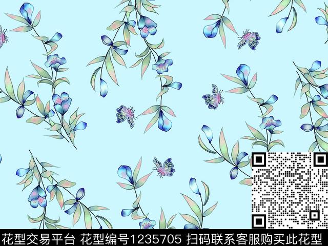 清爽底花卉优美漂亮数码印花华亿平台下载（图片编号: 1235705） - 瓦栏（Walan）