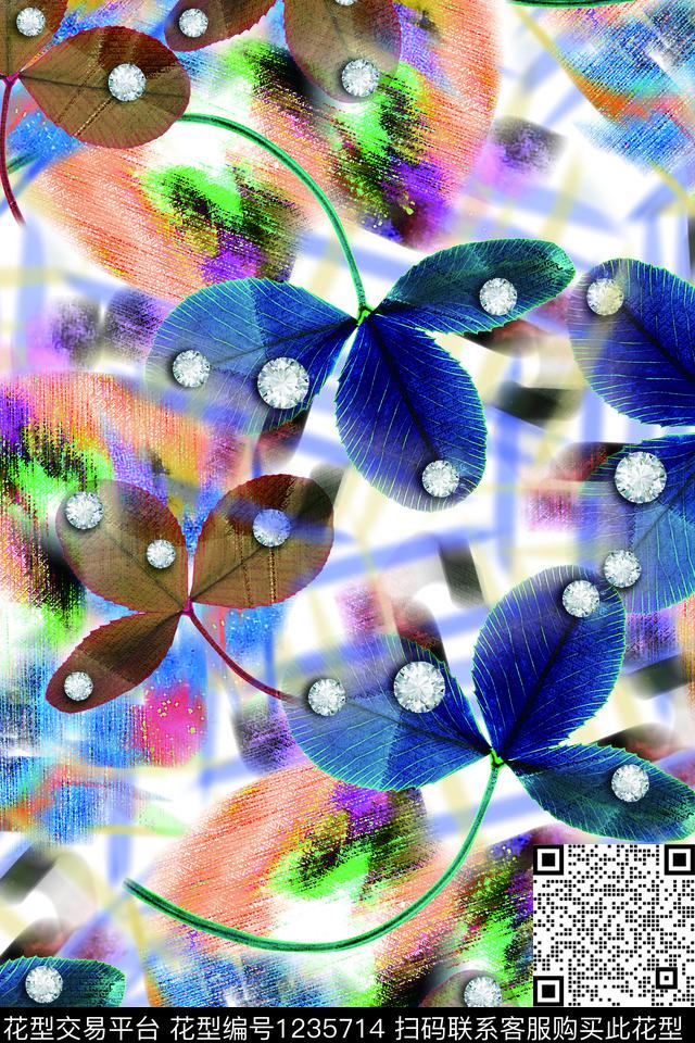 肌理花卉叶子钻石绿植树叶数码印花华亿平台下载（图片编号: 1235714） - 瓦栏（Walan）