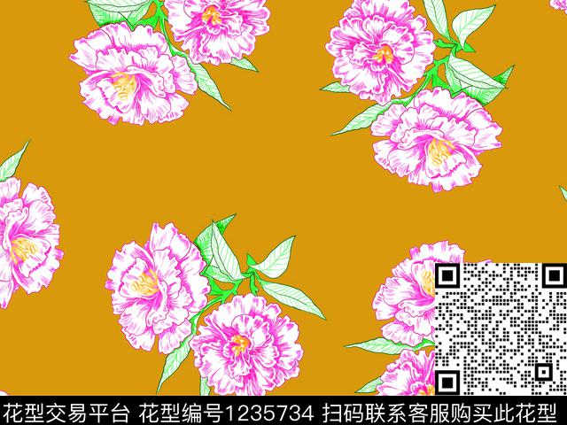 清爽底花卉线条花卉散点排列数码印花华亿平台下载（图片编号: 1235734） - 瓦栏（Walan）
