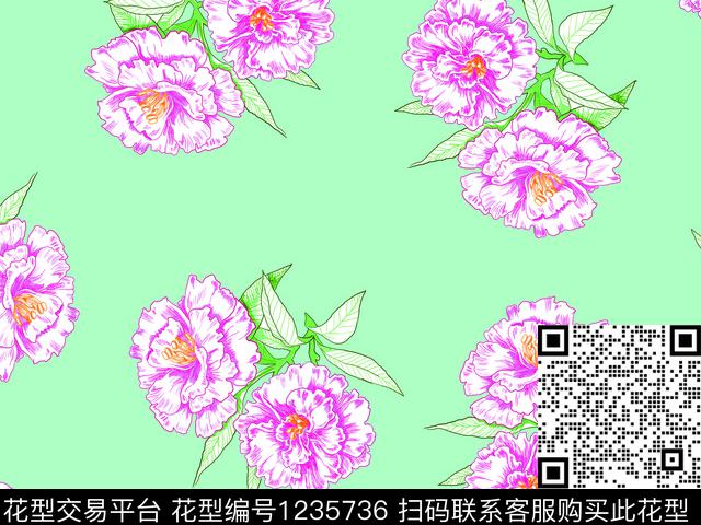 清爽底花卉线条花卉散点排列传统印花华亿平台下载（图片编号: 1235736） - 瓦栏（Walan）