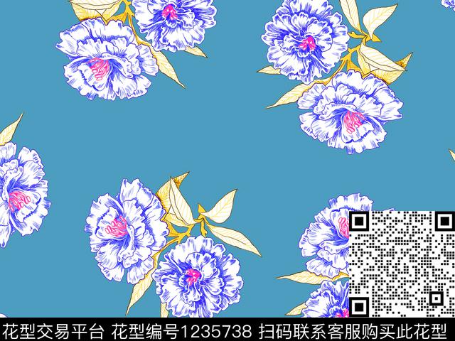 清爽底花卉线条花卉散点排列数码印花华亿平台下载（图片编号: 1235738） - 瓦栏（Walan）