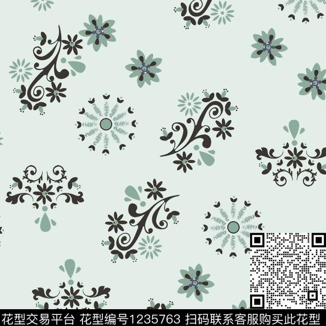 花卉传统印花华亿平台下载（图片编号: 1235763） - 瓦栏（Walan）