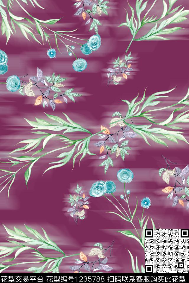 绿植树叶春夏华亿平台水彩花卉数码印花华亿平台下载（图片编号: 1235788） - 瓦栏（Walan）